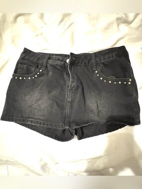 Black Studded Women's Denim Skort